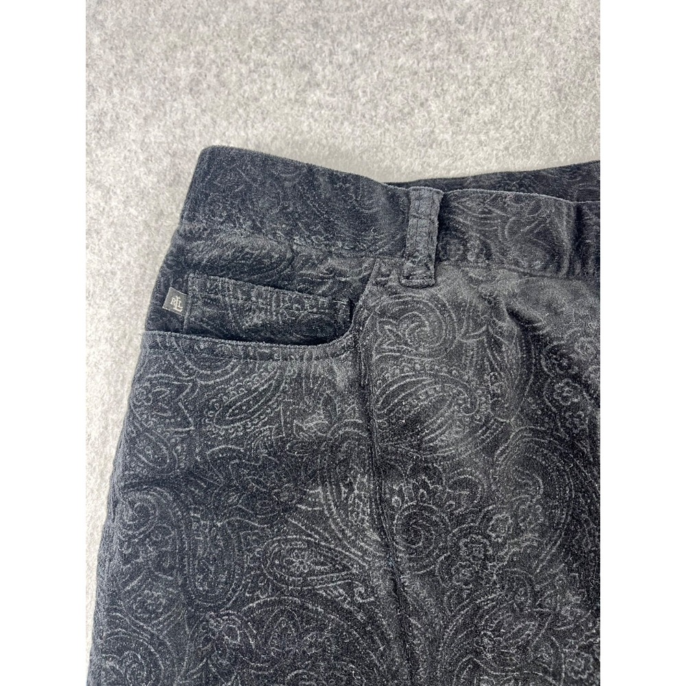 Lauren Ralph Lauren Pants Womens 14 Black Embossed Velvet Texture Paisley Print - Picture 4 of 11